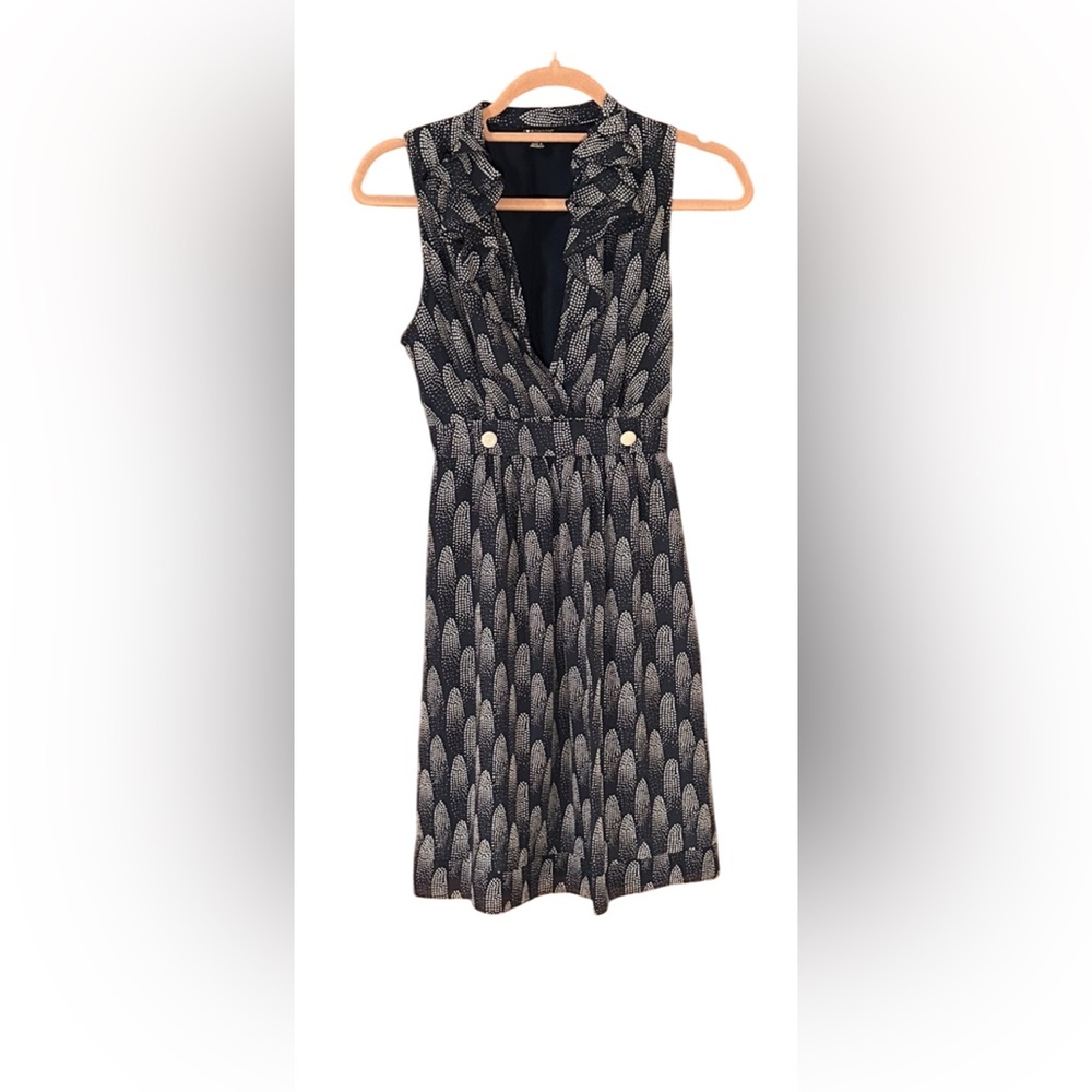 I Heart Ronson Navy and White Feather Print Dress XS‎